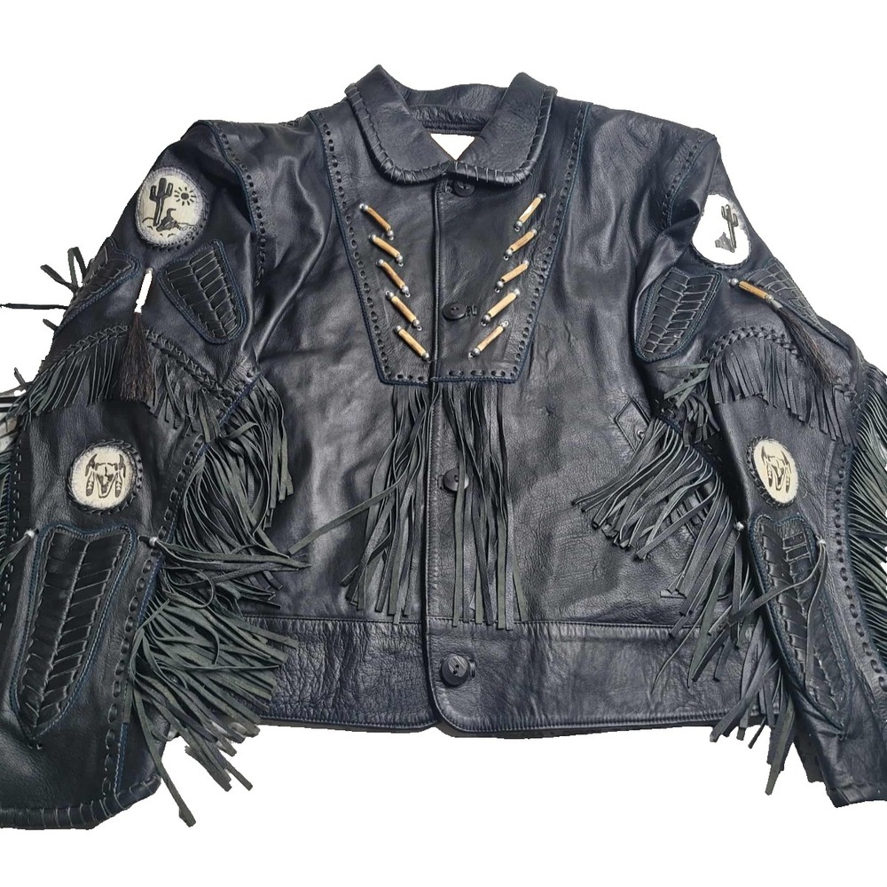 Vintage Leather Handmade By Calli Jacket XXL Native American Fringe